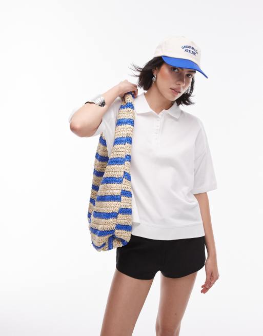 Top blanco de corte cuadrado con cuello estilo polo de Topshop