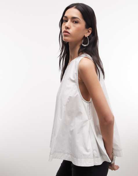 Top blanco de corte voluminoso sin mangas con pespuntes en contraste de ASOS DESIGN - view 1