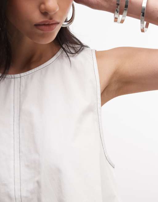 Top blanco de corte voluminoso sin mangas con pespuntes en contraste de ASOS DESIGN, 3 de 4