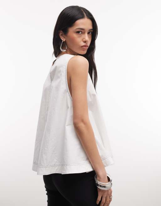 Top blanco de corte voluminoso sin mangas con pespuntes en contraste de ASOS DESIGN, 4 de 4