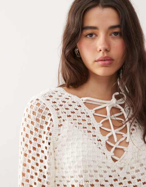 Top blanco de croché calado de Monki, 4 de 4