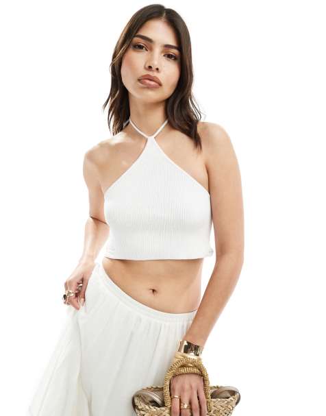 Top blanco de cuello halter de punto de ASOS DESIGN - view 1