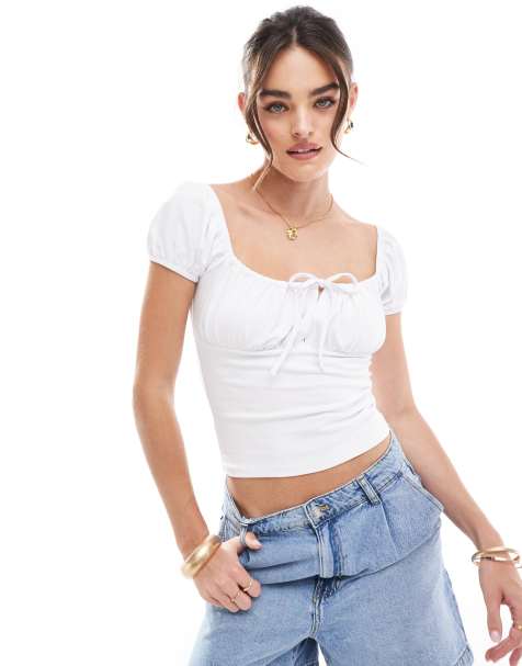 Top blanco de estilo mesonera con lazada delantera de ASOS DESIGN - view 1