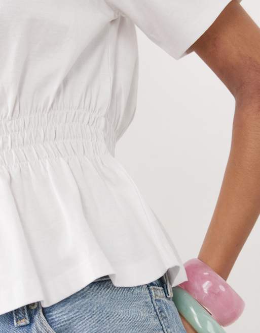 Top blanco de manga corta con sobrefalda de punto liso de Threadbare, 3 de 4