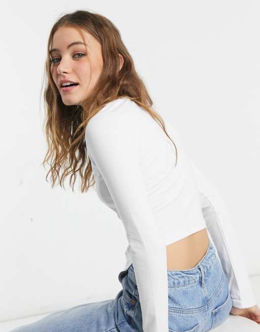 Top blanco de manga larga con costuras estilo corsé de New Look, 2 de 4