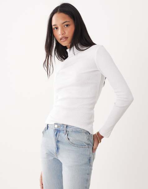 Top blanco de manga larga con cuello vuelto de canalé de Brave Soul - view 1