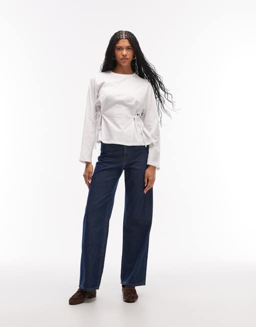 Top blanco de manga larga con detalle de lazada en la cintura de ASOS DESIGN, 2 de 4