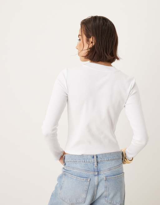 Top blanco de manga larga con monograma del logo de Calvin Klein Jeans, 3 de 4
