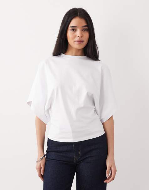 Top blanco de manga murciélago corta con cintura ceñida de ASOS DESIGN - view 1