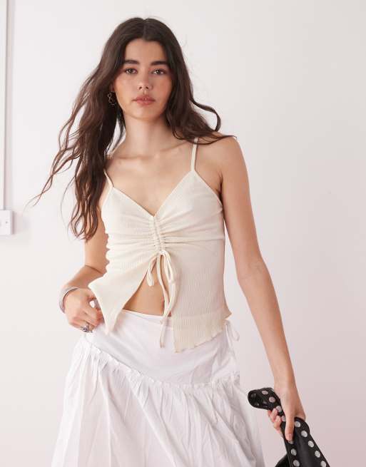 Top blanco de tirantes con abertura delantera y pecho fruncido de Reclaimed Vintage
