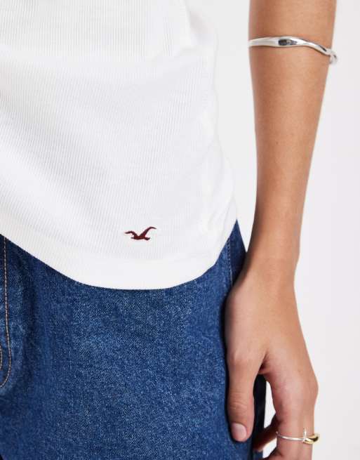 Top blanco de tirantes con cuello ancho de Hollister, 3 de 4