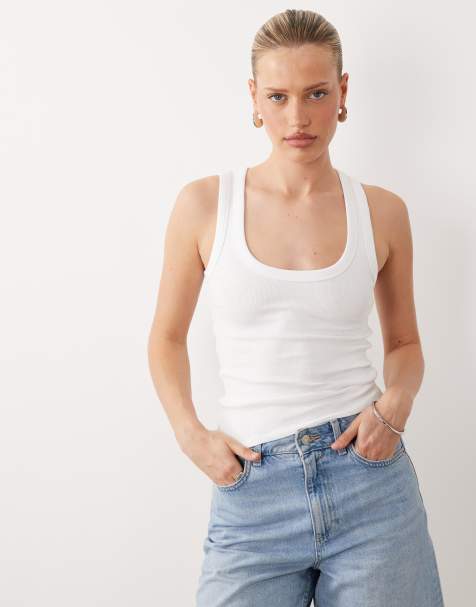 Top blanco de tirantes con cuello ancho de tejido muy elástico de Gina Tricot - view 1