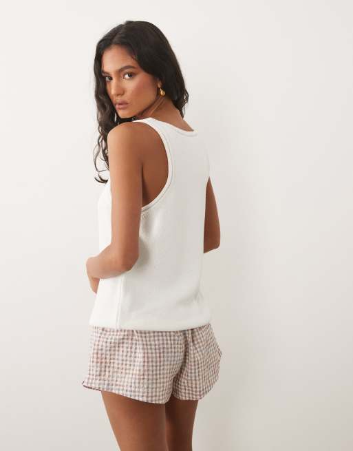 Top blanco de tirantes con cuello ancho en forma de U de punto de mezcla de algodón de ASOS DESIGN, 3 de 4