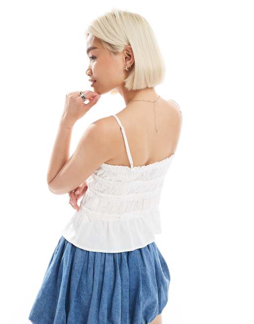 Top blanco de tirantes con detalle fruncido de algodón efecto rugoso de Vero Moda, 4 de 4