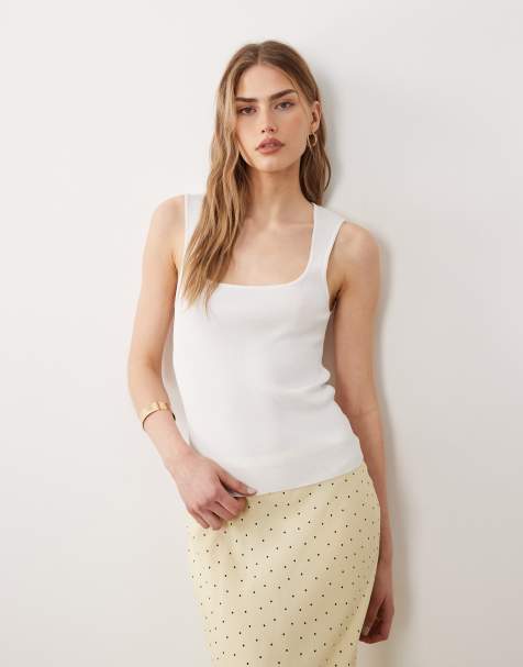 Top blanco de tirantes con escote cuadrado de punto compacto de ASOS DESIGN - view 1