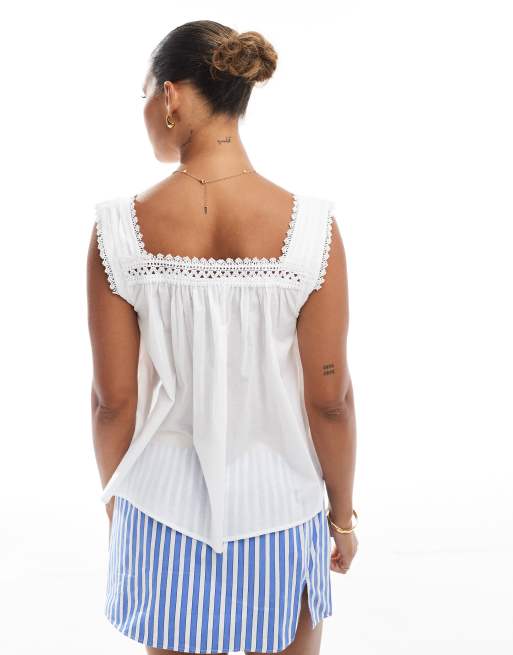 Top blanco de tirantes con escote cuadrado y ribete de encaje de ASOS DESIGN, 4 de 4