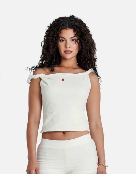 Top blanco de tirantes con hombros retorcidos de Sixth June - view 1