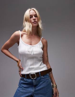Top blanco de tirantes con lazada delantera de punto pointelle de Topshop