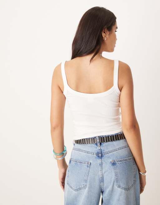 Top blanco de tirantes de canalé de Gina Tricot, 4 de 4