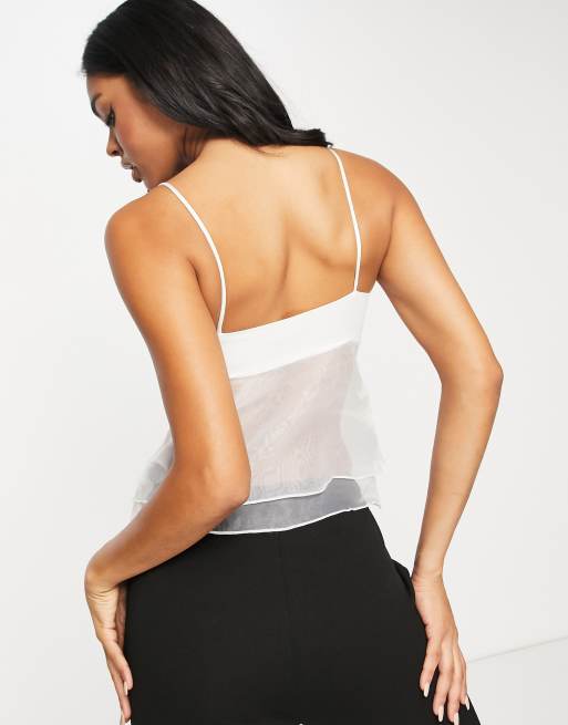 Top blanco de tirantes de mezcla de satén y organza de ASYOU, 3 de 4