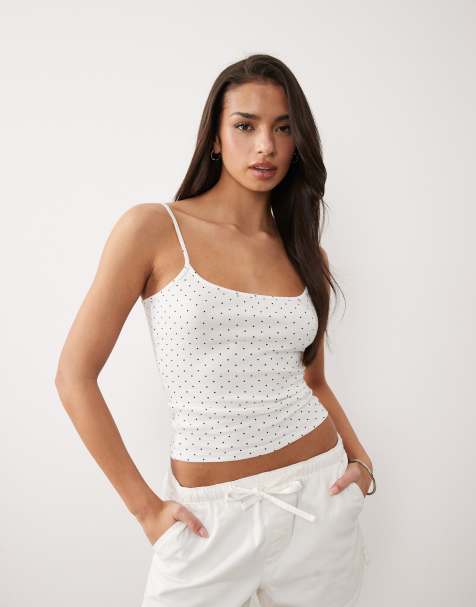 Top blanco de tirantes finos con estampado de lunares de Gina Tricot - view 1