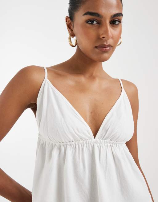 Top blanco de tirantes finos de tejido efecto lino de Vero Moda (parte de un conjunto), 2 de 4