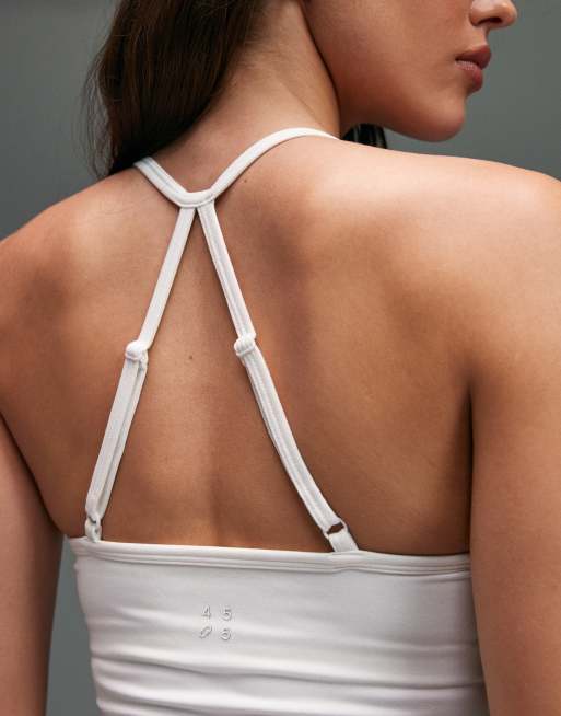 Top blanco de tirantes para yoga con parte delantera fruncida de tejido suave de 4505, 2 de 5