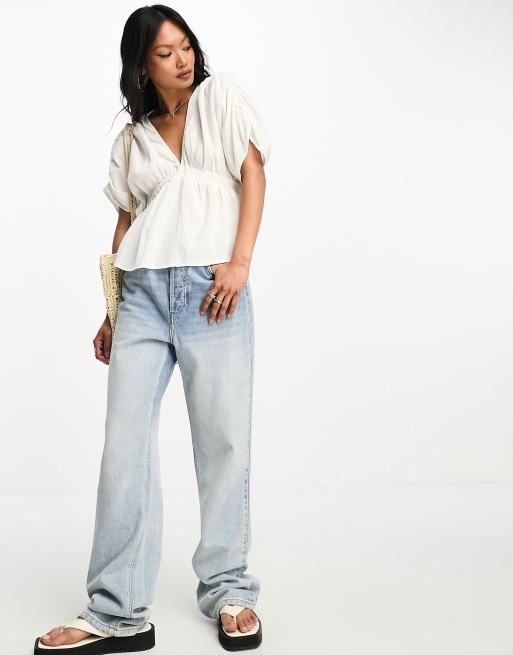 Top blanco escotado con lazada lateral y acabado rugoso de ASOS DESIGN, 3 de 4