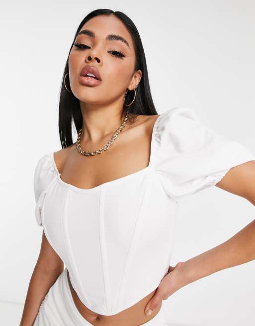 Top blanco estilo corsé con mangas abullonadas de Jaded Rose (parte de un conjunto)