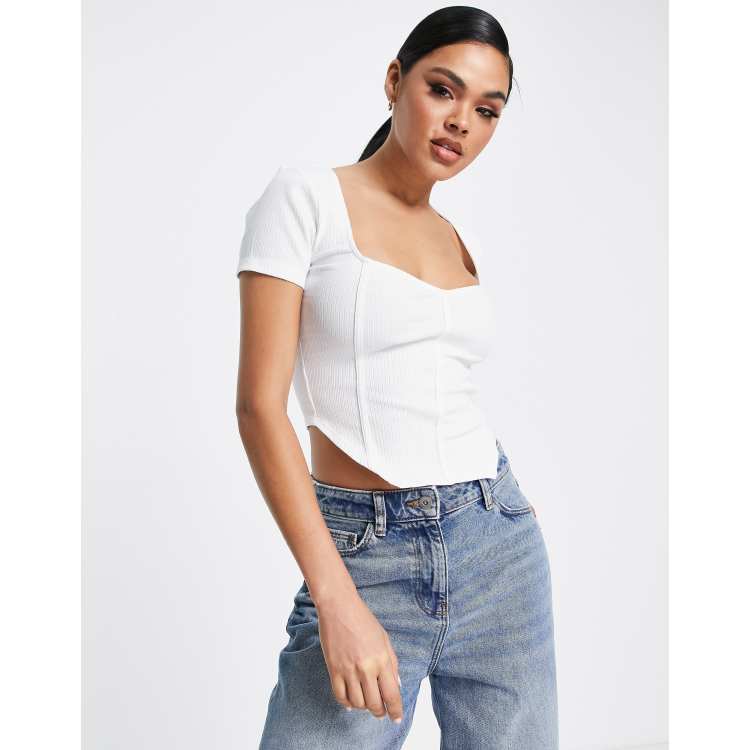 Crop top blanco manga corta sales
