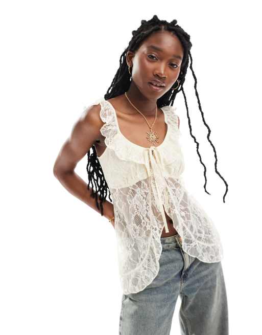 Top blanco estilo túnica lencera de Reclaimed Vintage, 4 de 4
