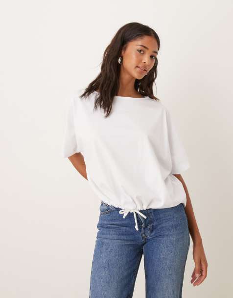 Top blanco extragrande con mangas murciélago y detalle de cordón ajustable de ASOS DESIGN - view 1