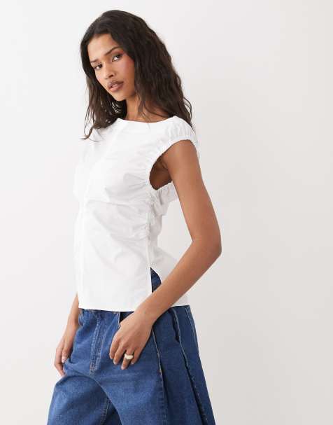 Top blanco fruncido con escote Bardot de ARKET - view 1
