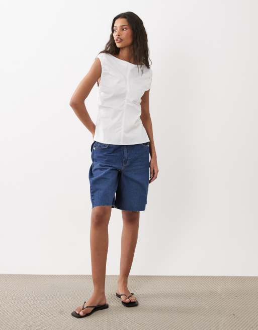 Top blanco fruncido con escote Bardot de ARKET, 2 de 4