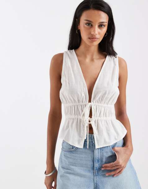 Top blanco hueso con cintura fruncida y detalle de cordón ajustable de Brave Soul - view 1