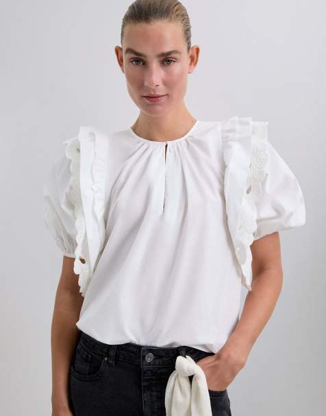 Top blanco hueso con detalles abullonados de popelina de Scalpers - view 1