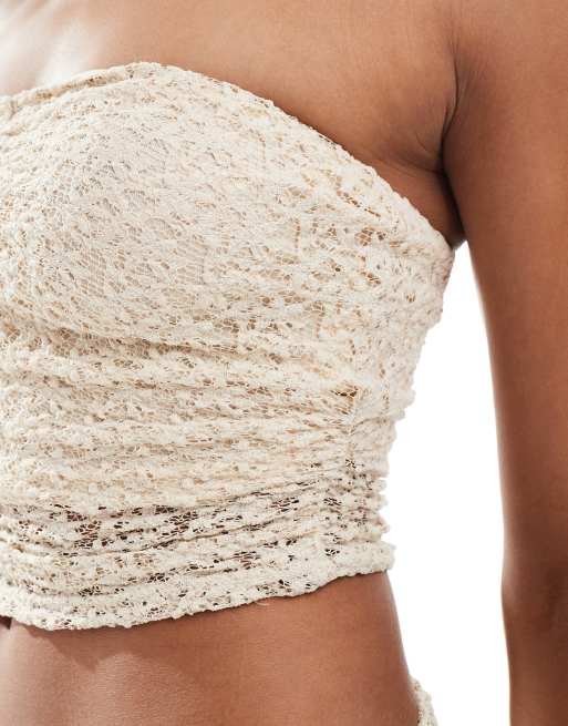 Top blanco hueso con escote palabra de honor de encaje de New Look (parte de un conjunto), 3 de 4