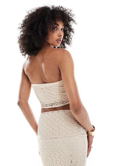 Top blanco hueso con escote palabra de honor de encaje de New Look (parte de un conjunto), 4 de 4