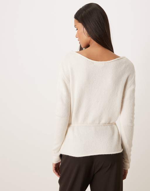 Top blanco hueso con lazada de punto de Gina Tricot, 4 de 4