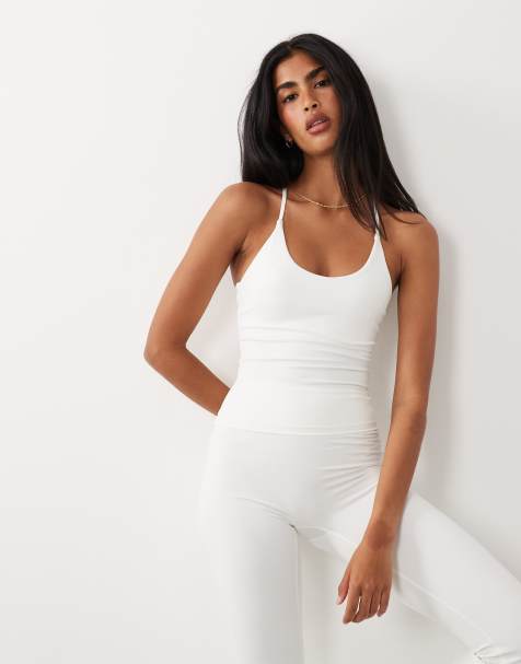 Top blanco hueso para yoga con tiras en la espalda Mix & Match de Gina Tricot - view 1