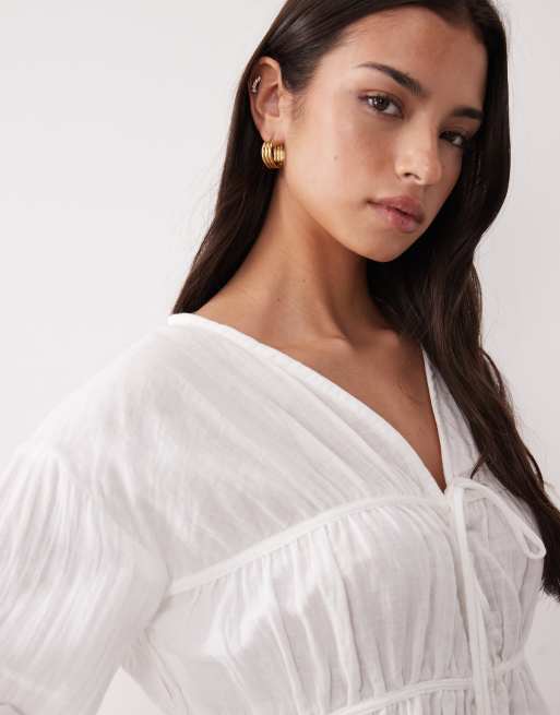 Top blanco marfil amplio de manga larga con botones delanteros de ASOS DESIGN, 3 de 4
