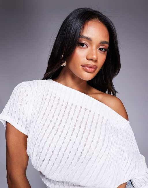 Top blanco marfil asimétrico de manga corta con cintura entallada de ASOS DESIGN, 3 de 4