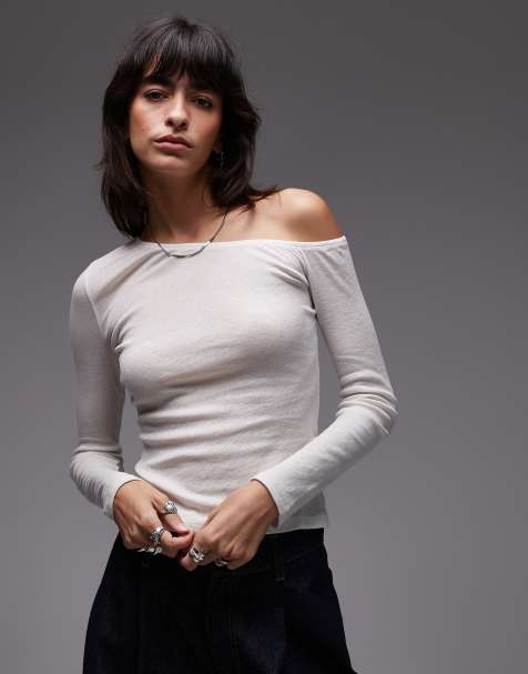 Top blanco marfil ceñido efecto segunda piel asimétrico de tejido transparente de ASOS DESIGN - view 1