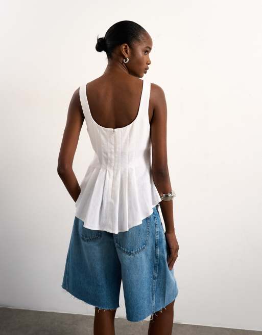 Top blanco marfil con bajo redondeado de lino de Topshop, 2 de 4