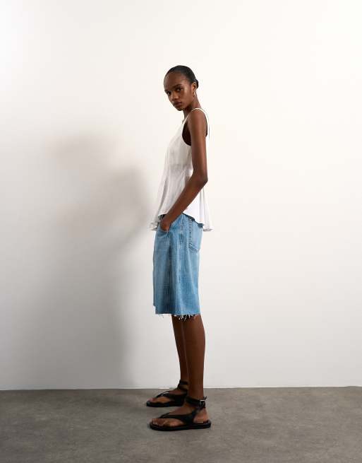Top blanco marfil con bajo redondeado de lino de Topshop, 3 de 4