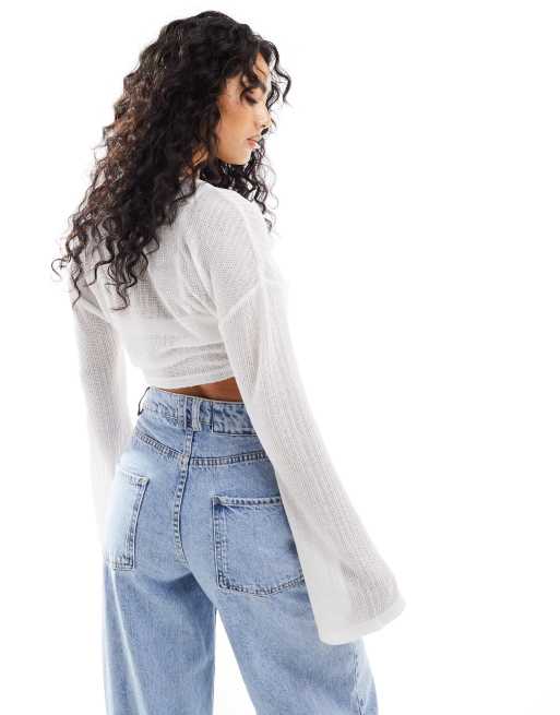 Top blanco marfil con lazada delantera de punto para festivales de ASOS DESIGN, 4 de 4