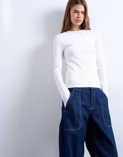 Top blanco marfil de manga larga y corte depurado de Topshop - view 1