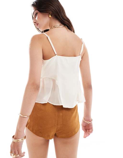 Top blanco marfil de tirantes de mezcla de chifón y satén de ASOS DESIGN