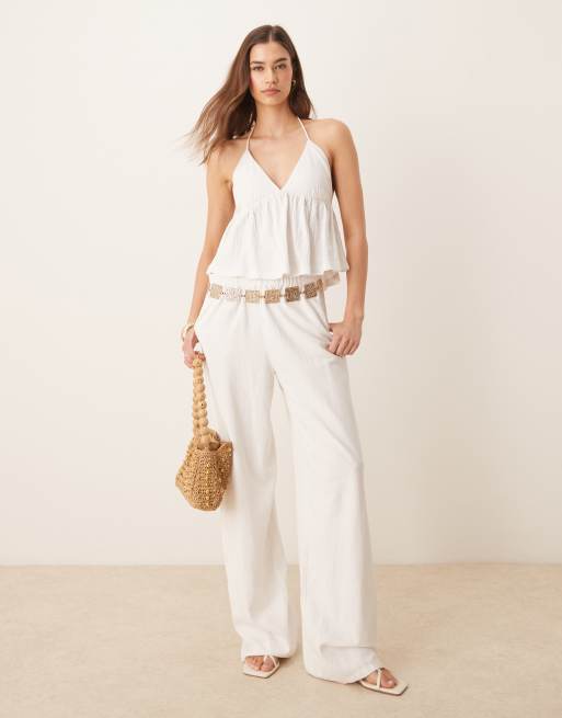 Top blanco marfil de tirantes de tejido efecto rugoso de ASOS DESIGN, 2 de 4