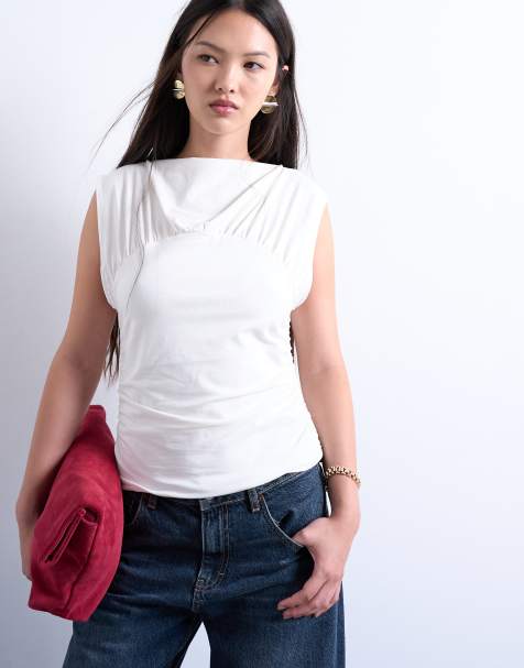 Top blanco marfil sin mangas con detalle fruncido de Topshop - view 1